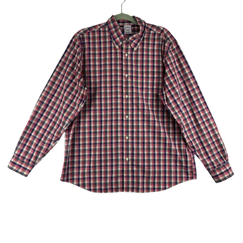 Brooks Brother Long Sleeve Button Down Shirt Mens Large Madras Plaid 100% Cotton
